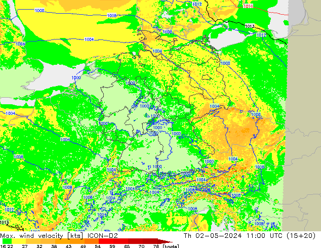 Windböen ICON-D2 Do 02.05.2024 11 UTC