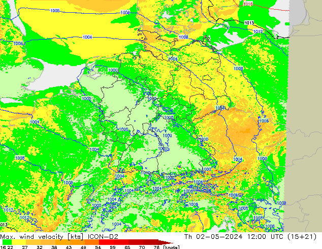 Windböen ICON-D2 Do 02.05.2024 12 UTC
