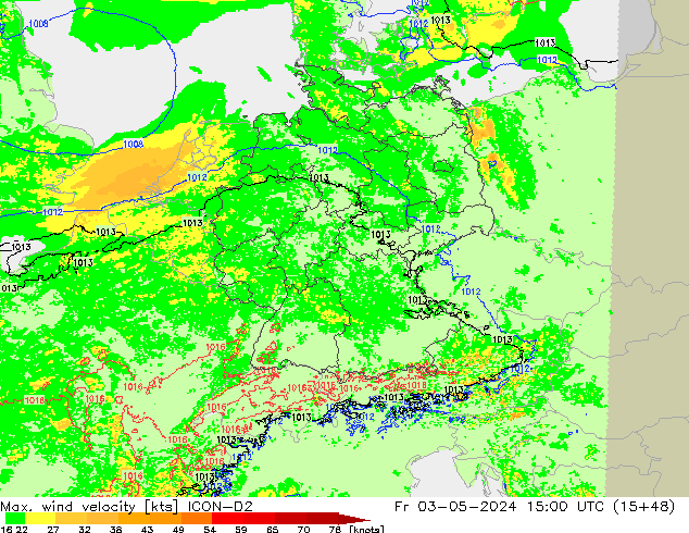 Windböen ICON-D2 Fr 03.05.2024 15 UTC