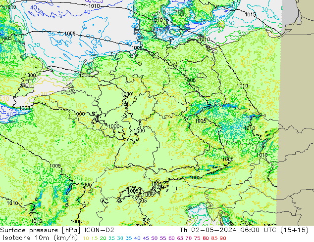 Eşrüzgar Hızları (km/sa) ICON-D2 Per 02.05.2024 06 UTC