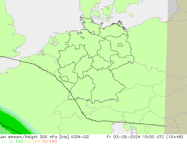 Jet stream/Height 300 hPa ICON-D2 Pá 03.05.2024 15 UTC