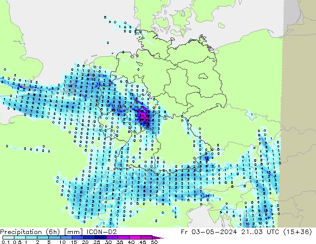 Precipitation (6h) ICON-D2 Fr 03.05.2024 03 UTC