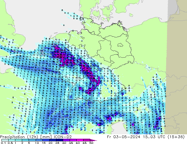 Yağış (12h) ICON-D2 Cu 03.05.2024 03 UTC