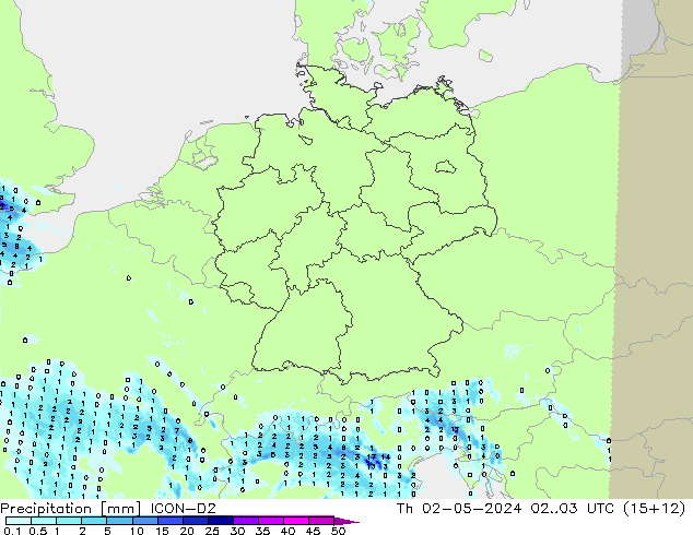 Precipitación ICON-D2 jue 02.05.2024 03 UTC