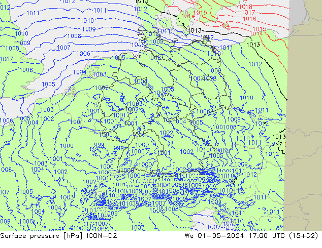 ciśnienie ICON-D2 śro. 01.05.2024 17 UTC