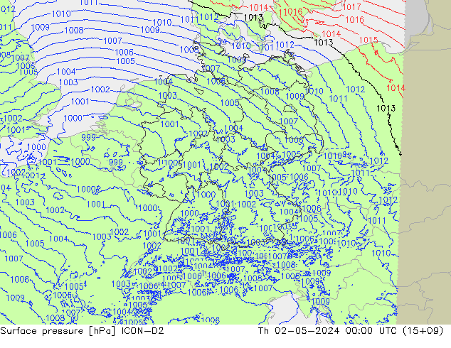 Surface pressure ICON-D2 Th 02.05.2024 00 UTC