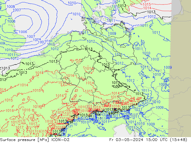 приземное давление ICON-D2 пт 03.05.2024 15 UTC