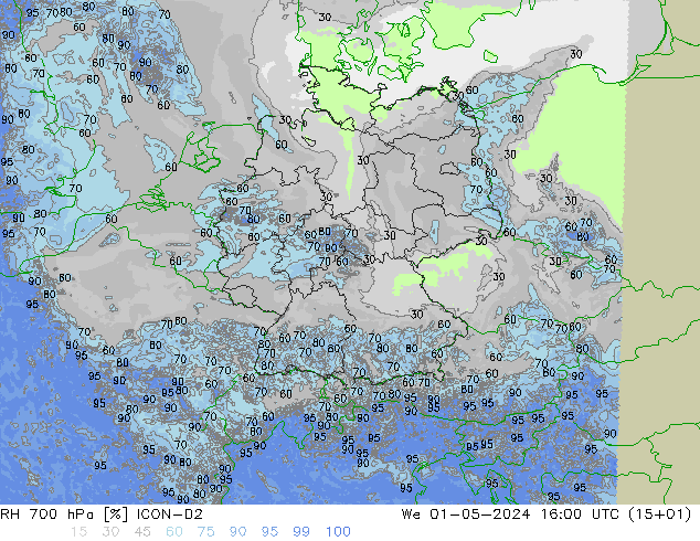 RH 700 hPa ICON-D2 mer 01.05.2024 16 UTC