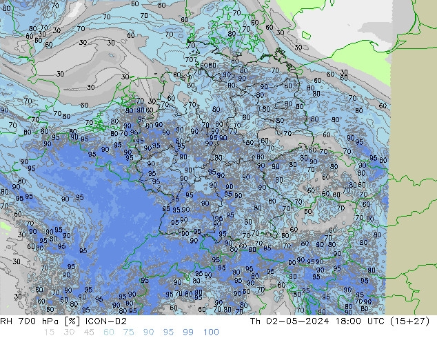 RH 700 hPa ICON-D2 Do 02.05.2024 18 UTC