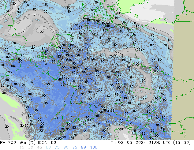 RH 700 hPa ICON-D2 Th 02.05.2024 21 UTC