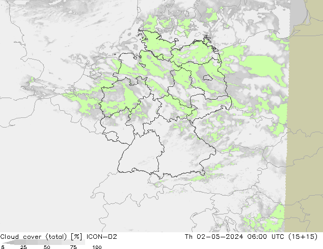 Nubes (total) ICON-D2 jue 02.05.2024 06 UTC