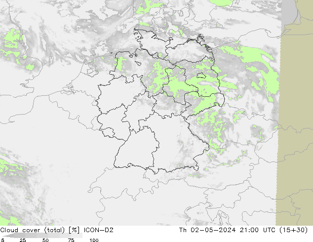 nuvens (total) ICON-D2 Qui 02.05.2024 21 UTC