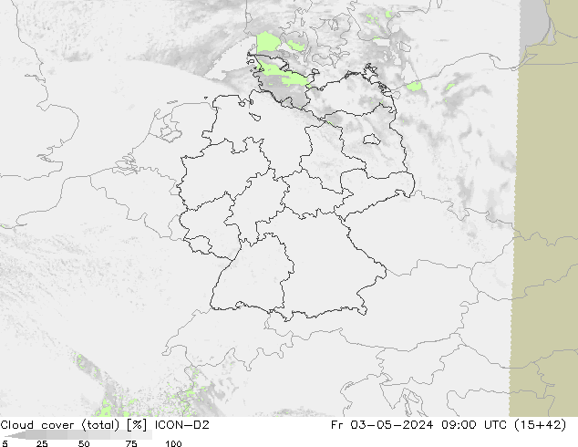 Nubes (total) ICON-D2 vie 03.05.2024 09 UTC