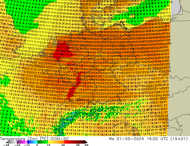 Temperature (2m) ICON-D2 We 01.05.2024 16 UTC