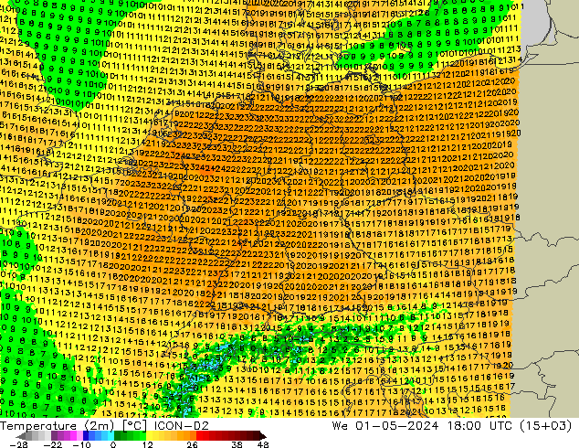 Temperature (2m) ICON-D2 We 01.05.2024 18 UTC