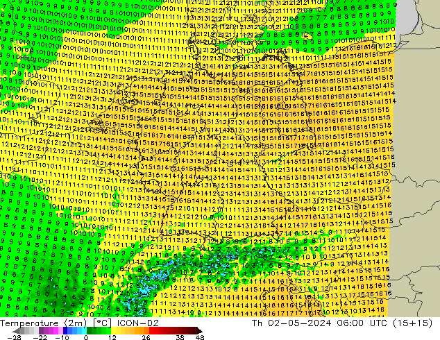 карта температуры ICON-D2 чт 02.05.2024 06 UTC