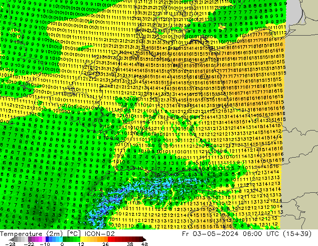 Temperature (2m) ICON-D2 Fr 03.05.2024 06 UTC