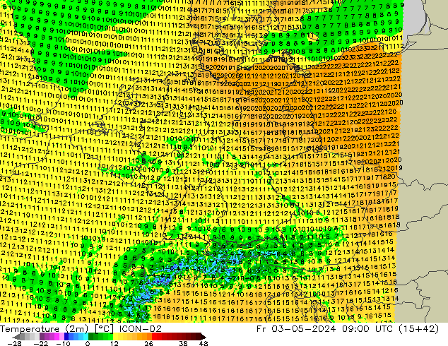 Temperature (2m) ICON-D2 Fr 03.05.2024 09 UTC