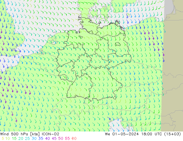 Wind 500 hPa ICON-D2 wo 01.05.2024 18 UTC