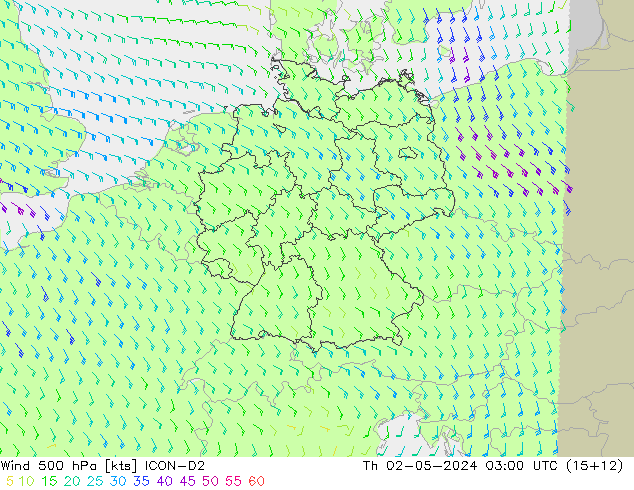 Wind 500 hPa ICON-D2 Th 02.05.2024 03 UTC