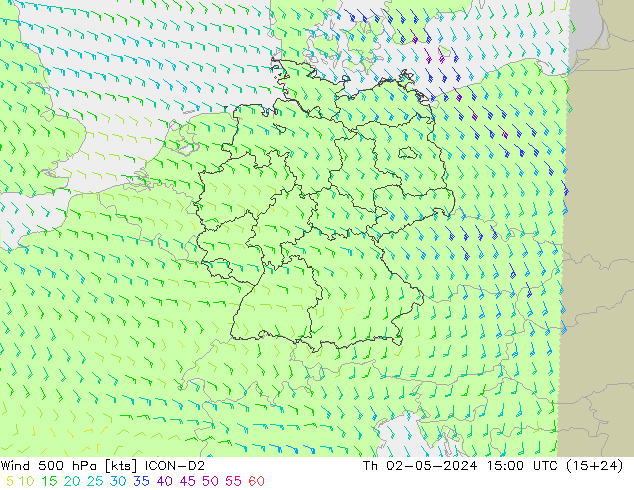 Wind 500 hPa ICON-D2 do 02.05.2024 15 UTC