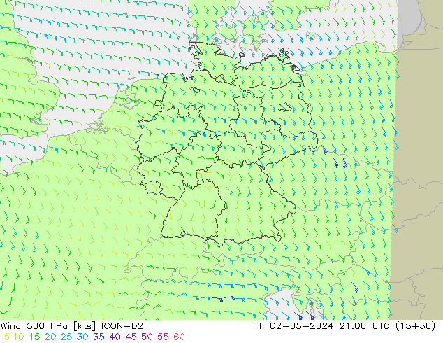 Wind 500 hPa ICON-D2 Th 02.05.2024 21 UTC