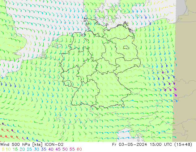 Wind 500 hPa ICON-D2 Pá 03.05.2024 15 UTC