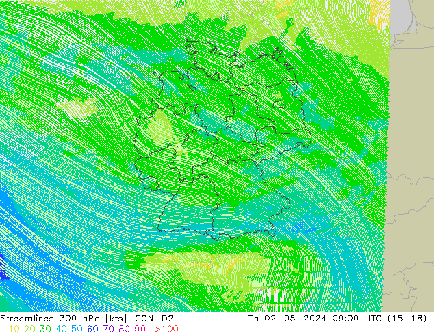 Stroomlijn 300 hPa ICON-D2 do 02.05.2024 09 UTC