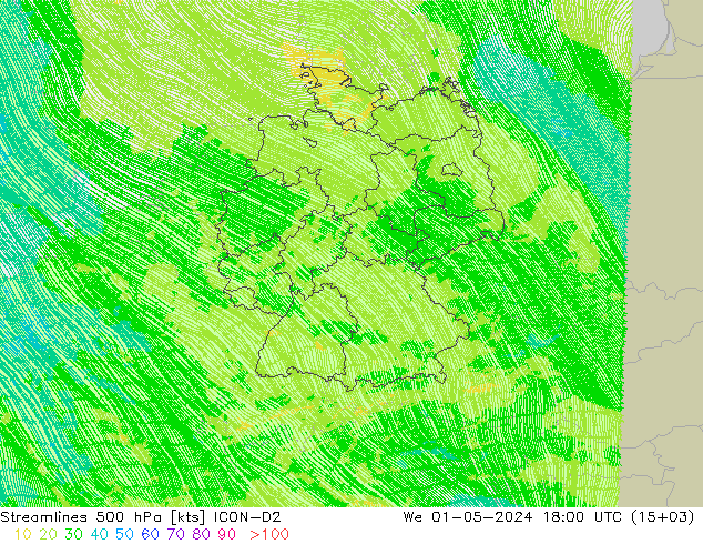 Rüzgar 500 hPa ICON-D2 Çar 01.05.2024 18 UTC