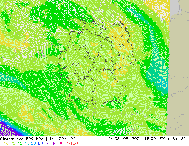 Streamlines 500 hPa ICON-D2 Fr 03.05.2024 15 UTC