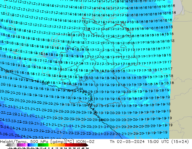 Geop./Temp. 500 hPa ICON-D2 jue 02.05.2024 15 UTC