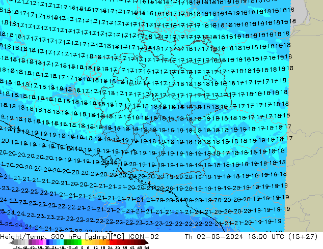 Height/Temp. 500 hPa ICON-D2 Th 02.05.2024 18 UTC