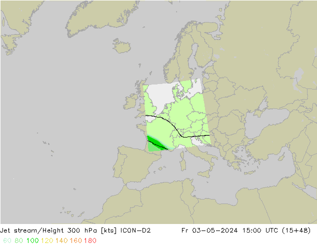 Jet stream ICON-D2 Sex 03.05.2024 15 UTC