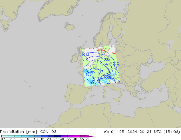 Précipitation ICON-D2 mer 01.05.2024 21 UTC