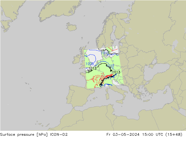 Atmosférický tlak ICON-D2 Pá 03.05.2024 15 UTC