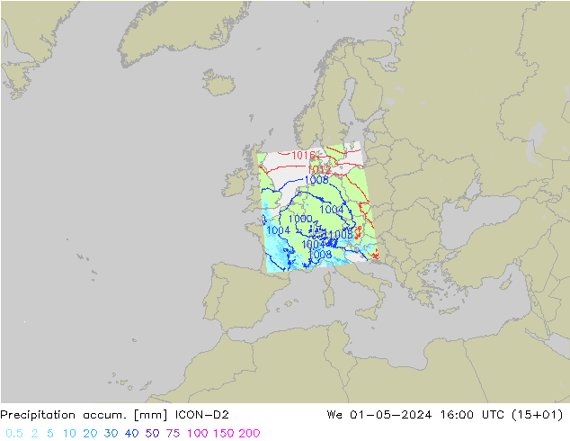 Totale neerslag ICON-D2 wo 01.05.2024 16 UTC