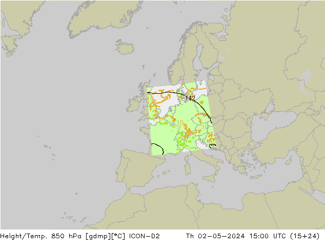 Height/Temp. 850 hPa ICON-D2 Do 02.05.2024 15 UTC