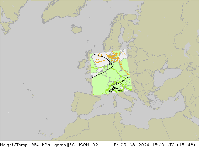 Height/Temp. 850 hPa ICON-D2 pt. 03.05.2024 15 UTC