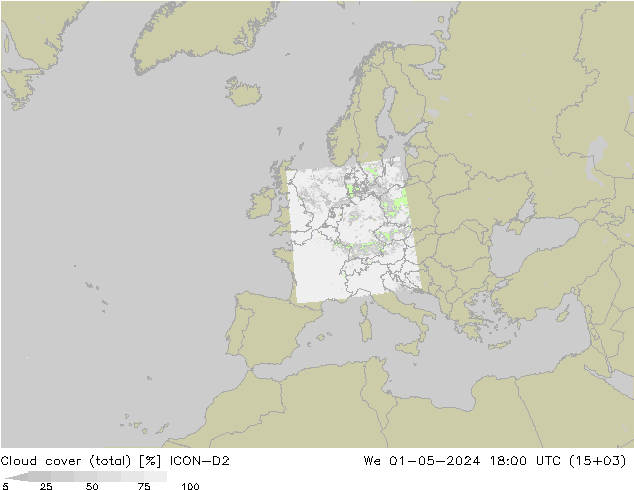 Wolken (gesamt) ICON-D2 Mi 01.05.2024 18 UTC