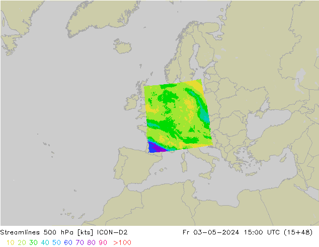 Stromlinien 500 hPa ICON-D2 Fr 03.05.2024 15 UTC