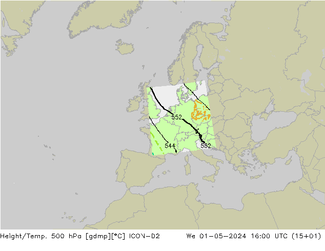 Yükseklik/Sıc. 500 hPa ICON-D2 Çar 01.05.2024 16 UTC