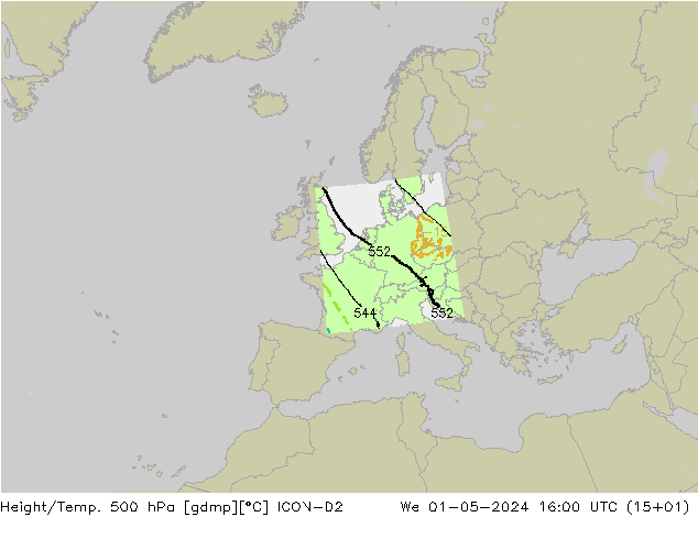 Height/Temp. 500 hPa ICON-D2 Mi 01.05.2024 16 UTC