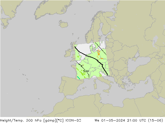 Height/Temp. 500 гПа ICON-D2 ср 01.05.2024 21 UTC