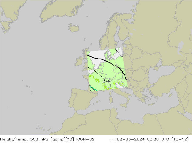 Hoogte/Temp. 500 hPa ICON-D2 do 02.05.2024 03 UTC