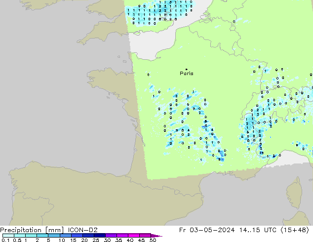 Neerslag ICON-D2 vr 03.05.2024 15 UTC