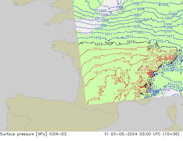 pression de l'air ICON-D2 ven 03.05.2024 03 UTC