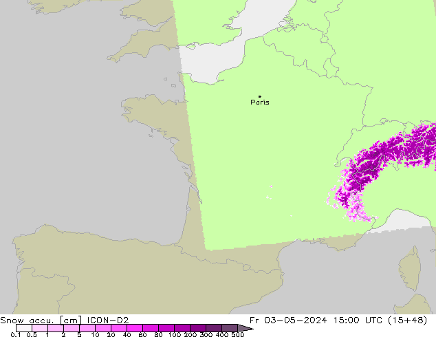 Snow accu. ICON-D2 vie 03.05.2024 15 UTC