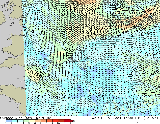 Surface wind (bft) ICON-D2 St 01.05.2024 18 UTC