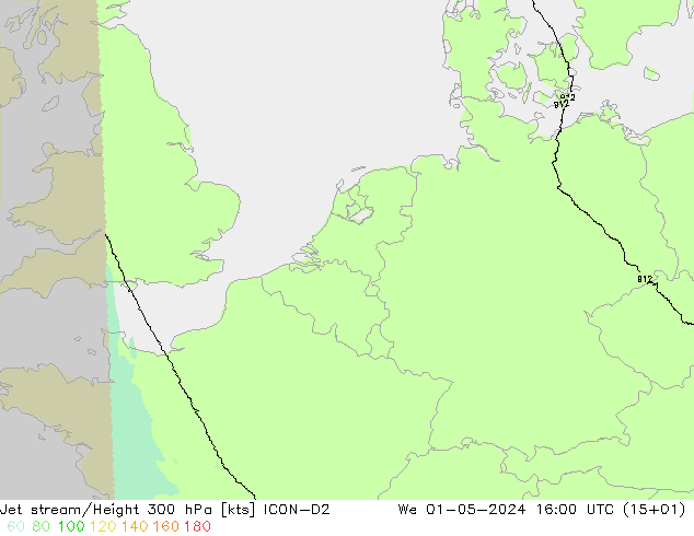 Jet stream/Height 300 hPa ICON-D2 We 01.05.2024 16 UTC