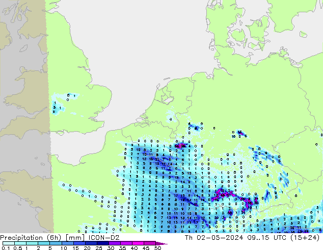 Precipitação (6h) ICON-D2 Qui 02.05.2024 15 UTC